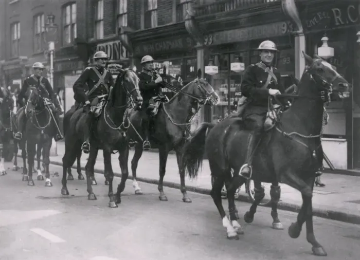 Framed Print : Metropolitan Police officers on horseback, wartime London Framed Print : Metropolitan Police officers on horseback, wartime London