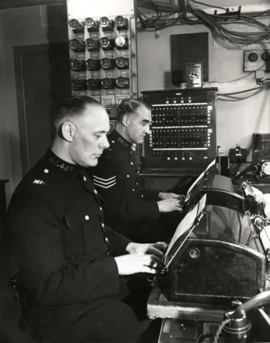Framed Print : Two Metropolitan Police telegraph operators Framed Print : Two Metropolitan Police telegraph operators