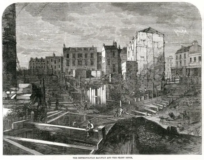 Framed Print : Metropolitan railway and Fleet Ditch 1862 Framed Print : Metropolitan railway and Fleet Ditch 1862