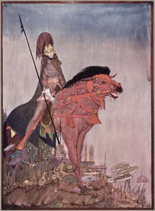 Framed Print : METZENGERSTEIN The Baron seated on his mythical beast. Date: First published: 1850 Framed Print : METZENGERSTEIN The Baron seated on his mythical beast. Date: First published: 1850