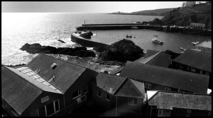 Framed Print : Mevagissey Harbour, Cornwall with rooftops Framed Print : Mevagissey Harbour, Cornwall with rooftops