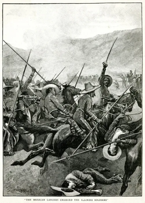 Framed Print : The Mexican Lancers charge the Illinois Soldiers 1847 Framed Print : The Mexican Lancers charge the Illinois Soldiers 1847