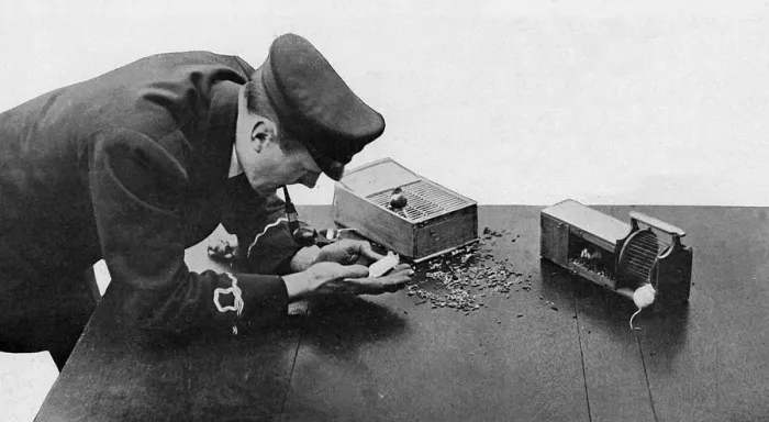 Framed Print : Mice as fume detectors on a submarine, WW1 Framed Print : Mice as fume detectors on a submarine, WW1
