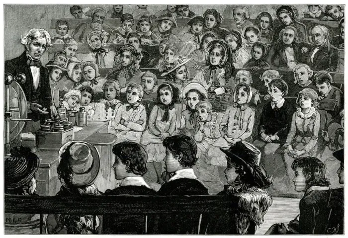 Framed Print : Michael Faraday, lecturing children Framed Print : Michael Faraday, lecturing children