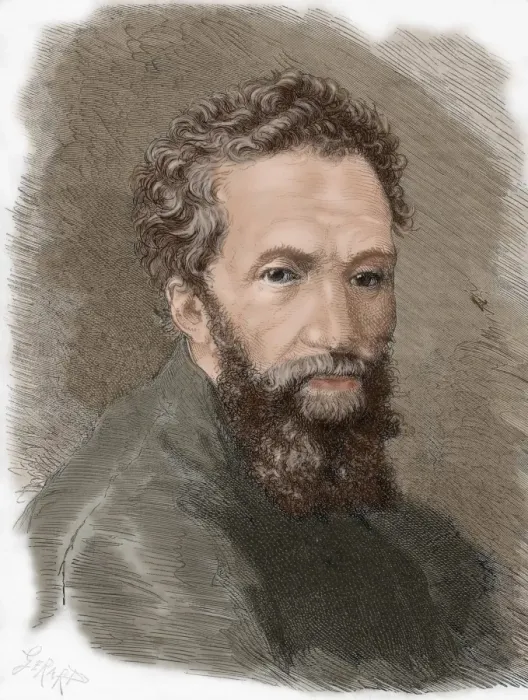 Framed Print : Michelangelo Buonarroti (1475-1564). Colored engraving Framed Print : Michelangelo Buonarroti (1475-1564). Colored engraving