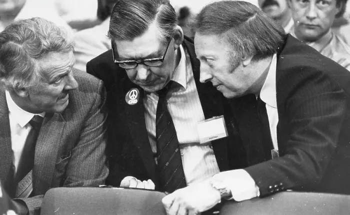 Framed Print : Mick McGahey with Arthur Scargill and Peter Heathfield Framed Print : Mick McGahey with Arthur Scargill and Peter Heathfield