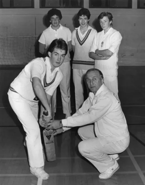 Framed Print : Micky Stewart, cricketer, coaching schoolboys, Penzance Framed Print : Micky Stewart, cricketer, coaching schoolboys, Penzance