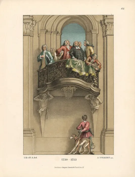 Framed Print : Mid-18th century German male fashions worn Framed Print : Mid-18th century German male fashions worn
