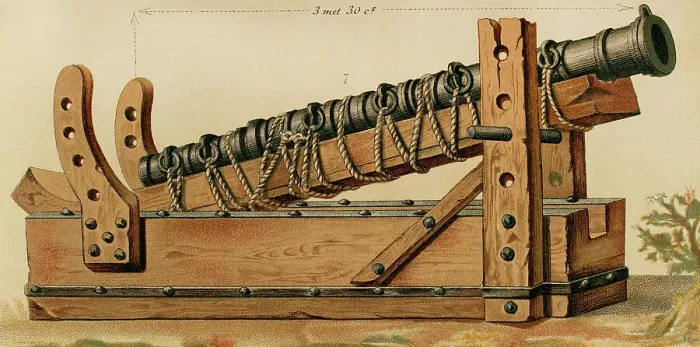 Framed Print : Middle Ages. Portable firearm. 13th century. Bombard Framed Print : Middle Ages. Portable firearm. 13th century. Bombard