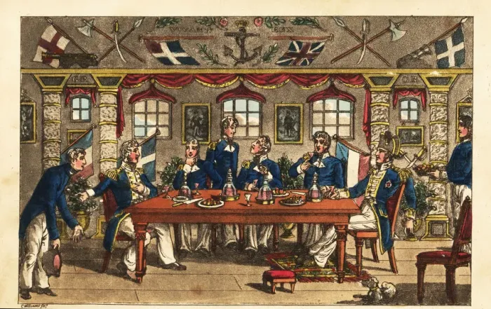 Framed Print : Midshipman Newcome bowing as he leaves dinner in Framed Print : Midshipman Newcome bowing as he leaves dinner in