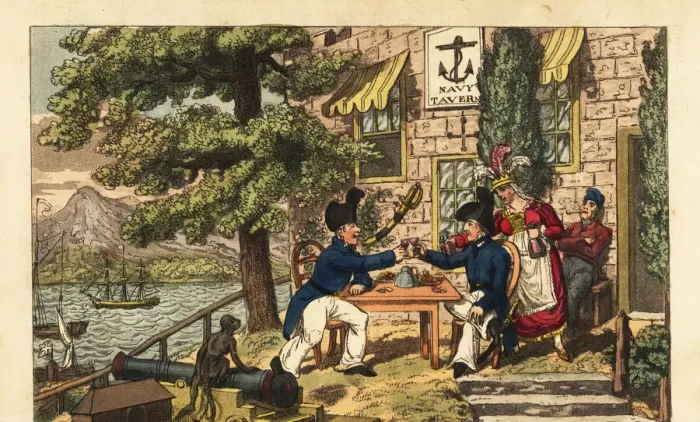 Framed Print : Midshipman Newcome and Spunyarn drinking Malaga wine Framed Print : Midshipman Newcome and Spunyarn drinking Malaga wine