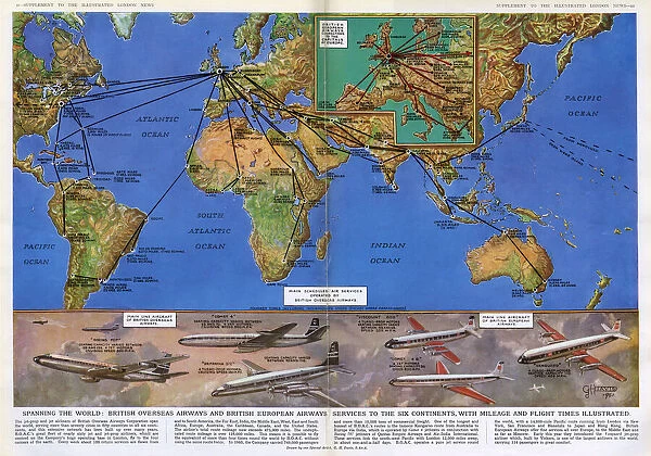 Mileage and flight times across the world, 1961 by GH Davis