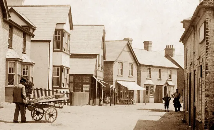 Framed Print : Milford on Sea Post Office and High Street early 1900s Framed Print : Milford on Sea Post Office and High Street early 1900s