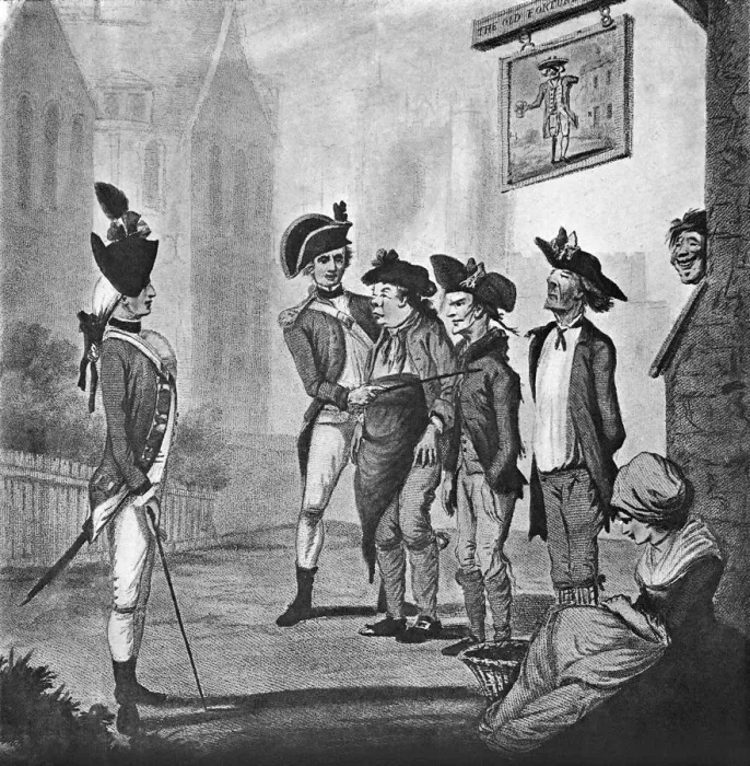 Framed Print : Military. Recruits. Artists: Watson and Dickenson after Henry William Bunbury Framed Print : Military. Recruits. Artists: Watson and Dickenson after Henry William Bunbury