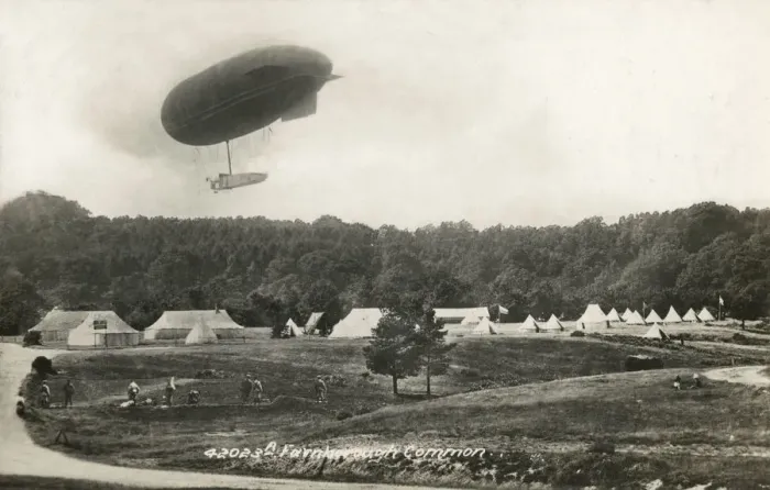 Framed Print : Military Camp on Farnborough Common with early Airship Framed Print : Military Camp on Farnborough Common with early Airship