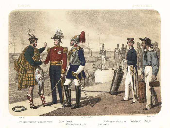 Framed Print : Military costumes of England and Scotland, 1858 Framed Print : Military costumes of England and Scotland, 1858