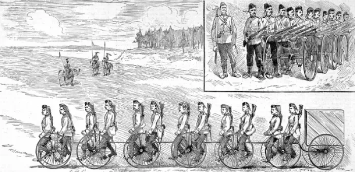 Framed Print : Military Multi-Cycle On trial at Aldershot, 1887 Framed Print : Military Multi-Cycle On trial at Aldershot, 1887