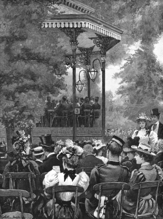 Framed Print : Military musicians - Hyde Park bandstand, 1895 Framed Print : Military musicians - Hyde Park bandstand, 1895
