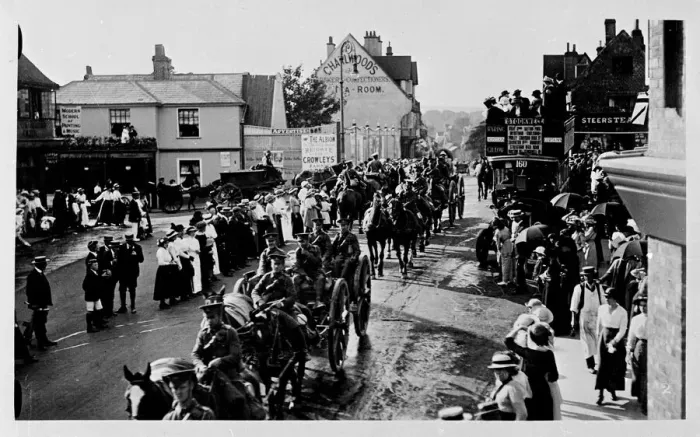 Framed Print : Military parade along West Street, Reigate, Surrey, WW1 Framed Print : Military parade along West Street, Reigate, Surrey, WW1