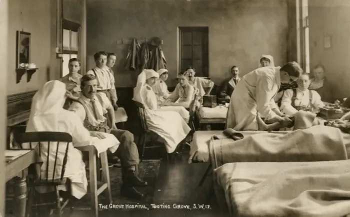 Framed Print : Military patients at Grove Hospital, Tooting Grove, Surrey Framed Print : Military patients at Grove Hospital, Tooting Grove, Surrey