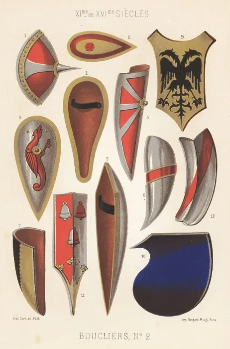 Framed Print : Military shields or bucklers, 11th to 16th centuries Framed Print : Military shields or bucklers, 11th to 16th centuries