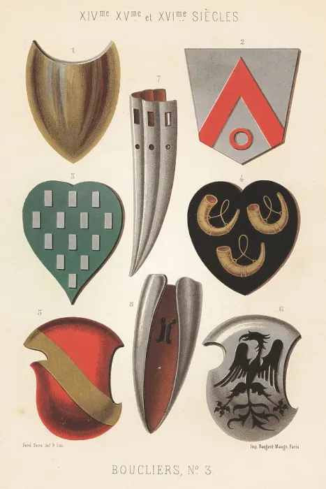 Framed Print : Military shields or bucklers, 14th to 16th centuries Framed Print : Military shields or bucklers, 14th to 16th centuries