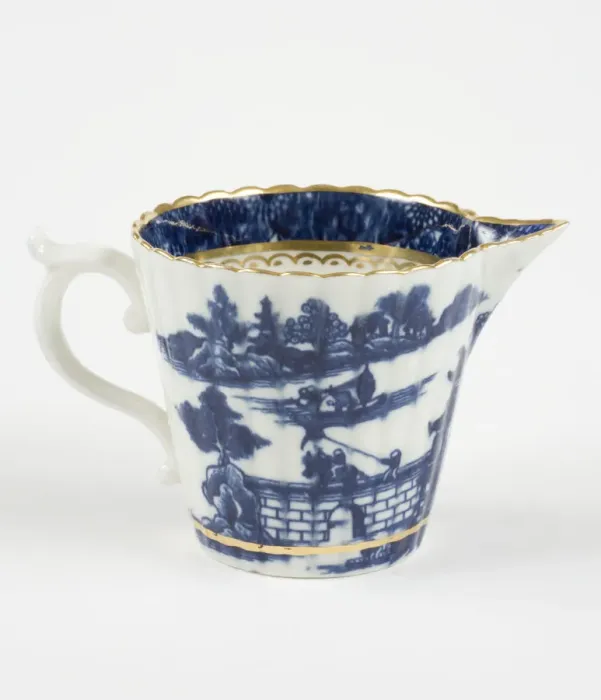 Framed Print : Milk jug made from porcelain, transfer-printed in underglaze blue with Framed Print : Milk jug made from porcelain, transfer-printed in underglaze blue with