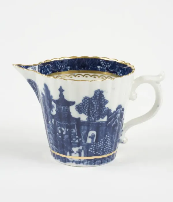 Framed Print : Milk jug made from porcelain, transfer-printed in underglaze blue with Framed Print : Milk jug made from porcelain, transfer-printed in underglaze blue with