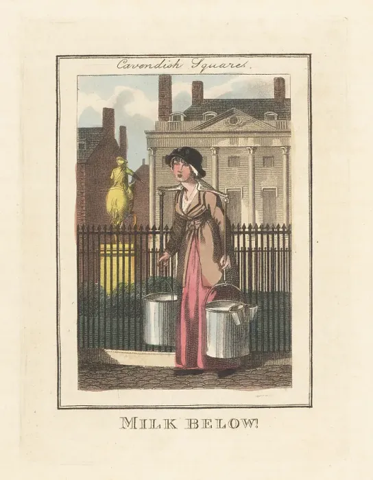 Framed Print : Milk-maid selling fresh milk in Cavendish Square, London, 1805 Framed Print : Milk-maid selling fresh milk in Cavendish Square, London, 1805