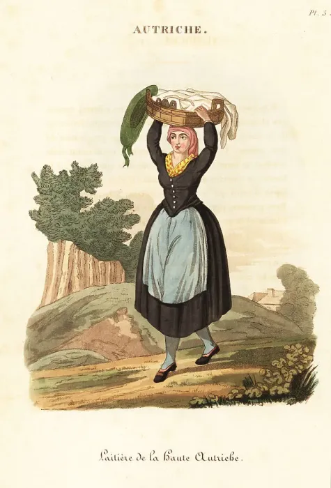 Framed Print : Milk maid of Upper Austria, 18th century Framed Print : Milk maid of Upper Austria, 18th century