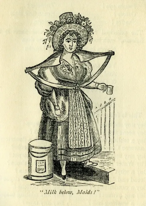 Framed Print : Milkmaid. Milk below maids. Milkmaid selling milk door-to-door Framed Print : Milkmaid. Milk below maids. Milkmaid selling milk door-to-door