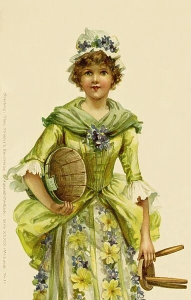Milkmaid. Victorian postcard illustration of a milkmaid. Date: 1899