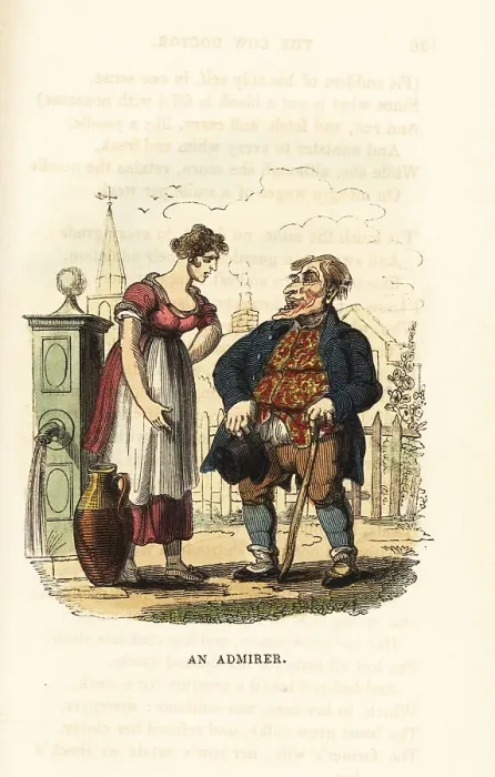 Framed Print : A milkmaid rejects a rustic admirer at the village pump Framed Print : A milkmaid rejects a rustic admirer at the village pump