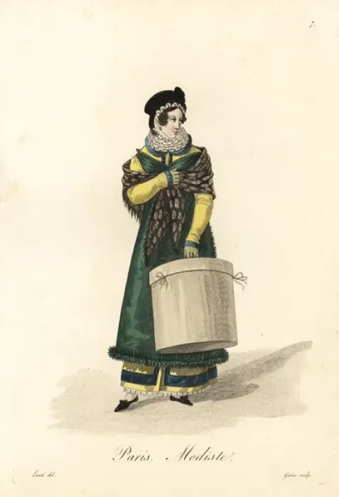 Framed Print : Milliner, Paris, early 19th century Framed Print : Milliner, Paris, early 19th century