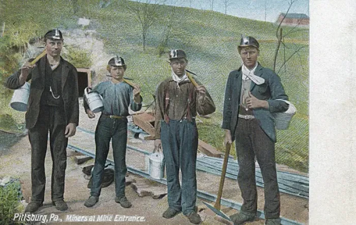 Framed Print : Miners at mine entrance, Pittsburgh, PA, USA Framed Print : Miners at mine entrance, Pittsburgh, PA, USA