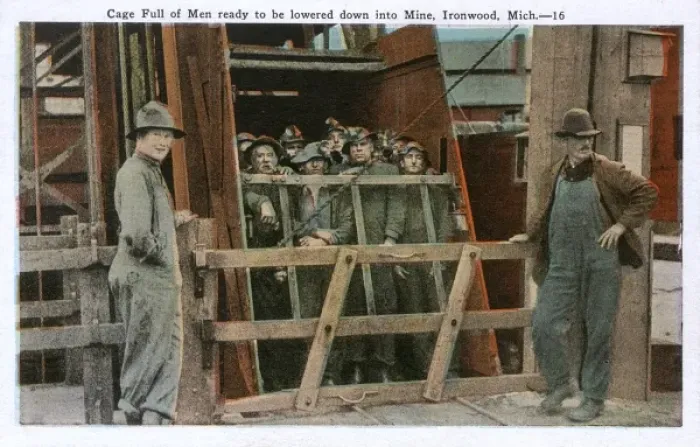 Framed Print : Miners - Ironwood, Michigan - Lowered into pit Framed Print : Miners - Ironwood, Michigan - Lowered into pit