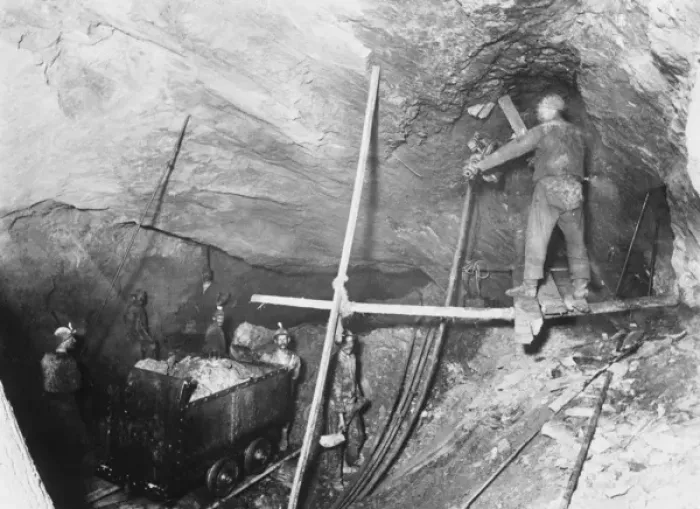 Framed Print : Miners loading a mine car in a coal mine in America Framed Print : Miners loading a mine car in a coal mine in America