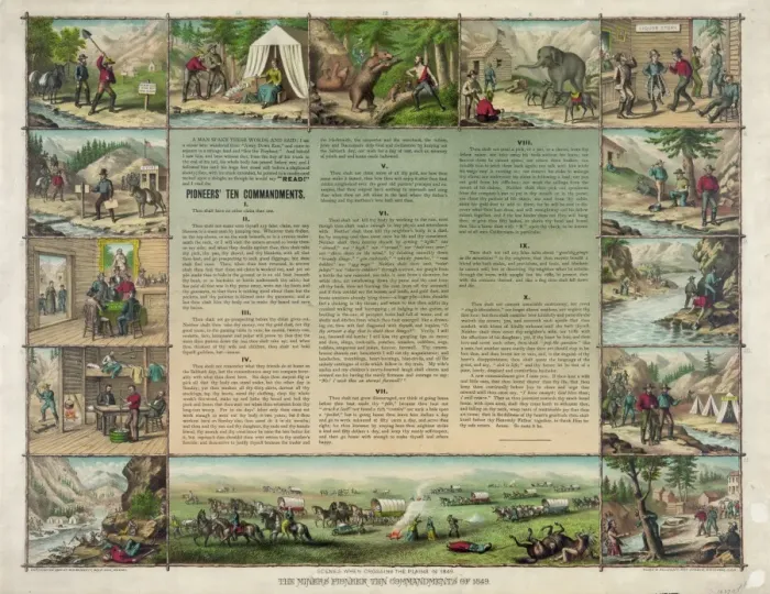 Framed Print : The miners pioneer ten commandments of 1849--Scenes when cro Framed Print : The miners pioneer ten commandments of 1849--Scenes when cro