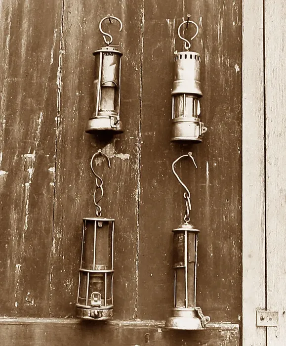 Framed Print : Miners safety lamps Victorian period Framed Print : Miners safety lamps Victorian period