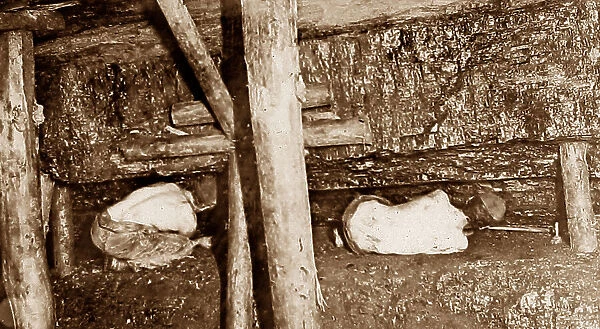 Miners undercutting a seam of coal Victorian period