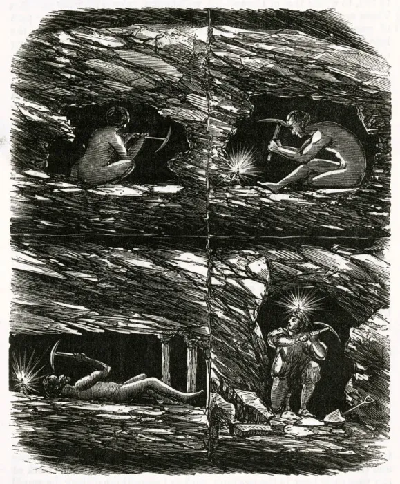 Framed Print : Miners at work 1865 Framed Print : Miners at work 1865