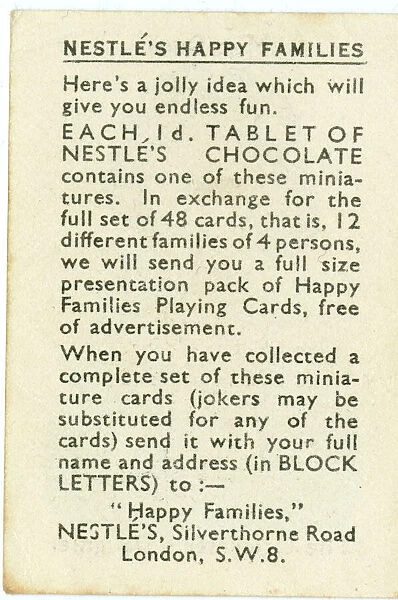 Miniature card, Nestles Happy Families