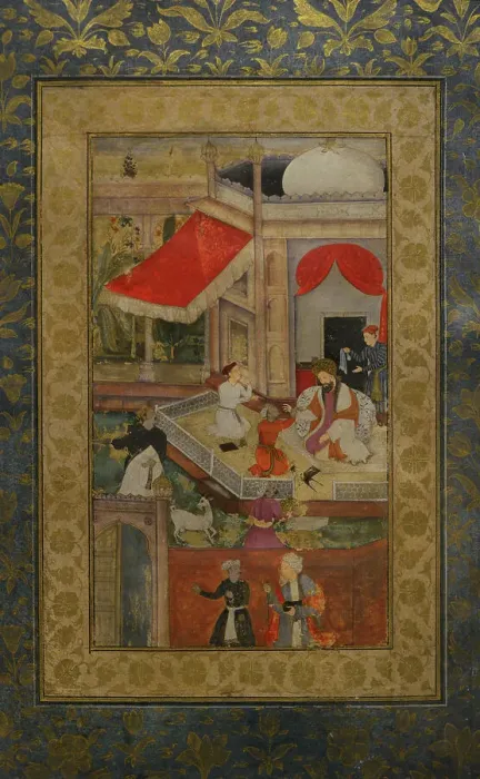 Framed Print : Miniature depicting a courtly scene, 16th-17th centuries Framed Print : Miniature depicting a courtly scene, 16th-17th centuries