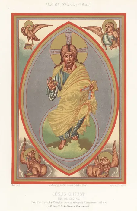 Framed Print : Miniature of Jesus Christ at his ascension, 9th century Framed Print : Miniature of Jesus Christ at his ascension, 9th century