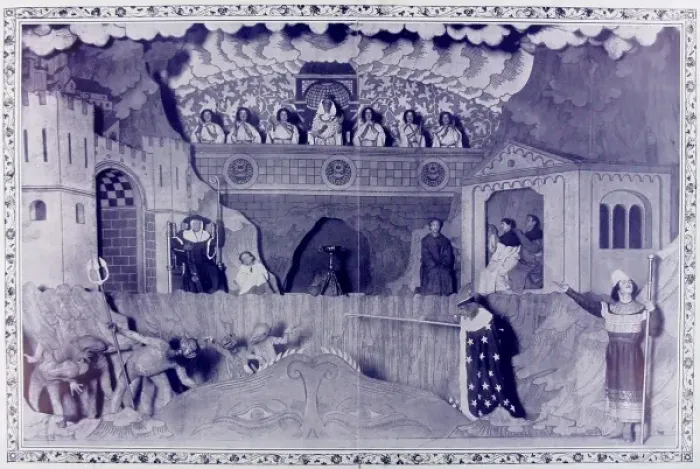 Framed Print : Miracle Play showing Saladin on the way to Hell, 1910 Framed Print : Miracle Play showing Saladin on the way to Hell, 1910