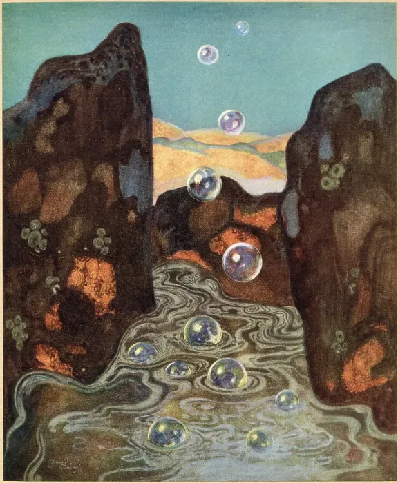 Framed Print : It was the miraculous bubbles. Illustration by Edmund Dulac to The Dreamer of Dreams by Queen Marie of Roumania. Date: 1915 Framed Print : It was the miraculous bubbles. Illustration by Edmund Dulac to The Dreamer of Dreams by Queen Marie of Roumania. Date: 1915