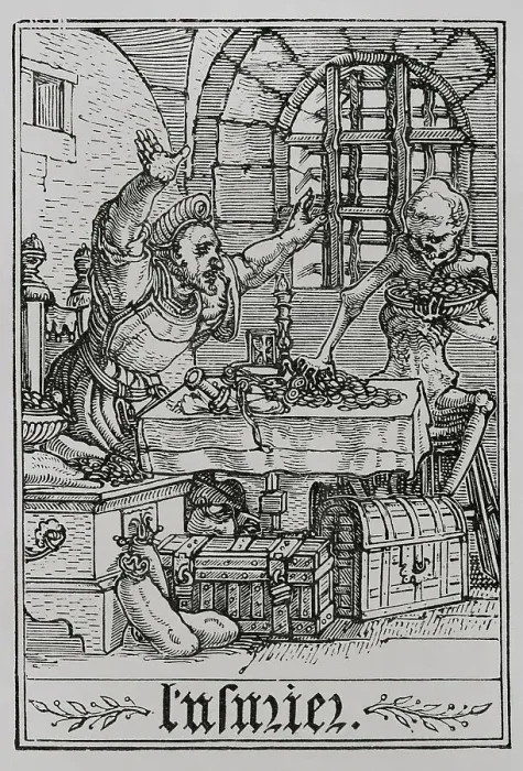 Framed Print : The Miser. Depiction of a rich man who has locked Framed Print : The Miser. Depiction of a rich man who has locked