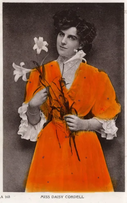 Framed Print : Miss Daisy Cordell holding two Lilies Framed Print : Miss Daisy Cordell holding two Lilies