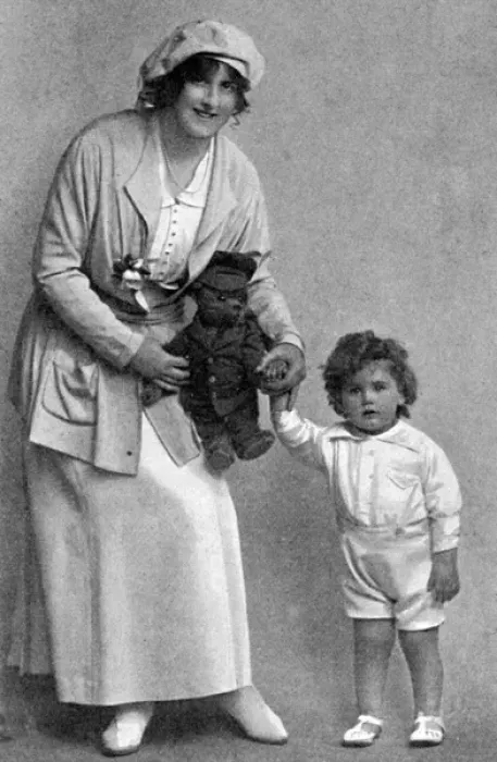 Framed Print : Miss Dorothy Ward & son with teddy in khaki Framed Print : Miss Dorothy Ward & son with teddy in khaki