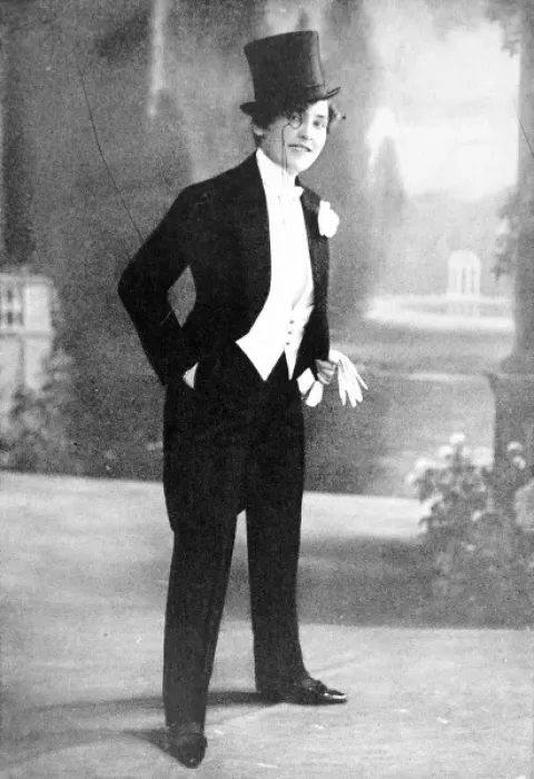 Framed Print : Miss Madge Lessing as a modern dandy 1910 Framed Print : Miss Madge Lessing as a modern dandy 1910